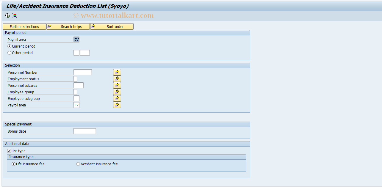 SAP TCode PC00_M22_CIDS - Life/accident ins. deduc. Shoyo