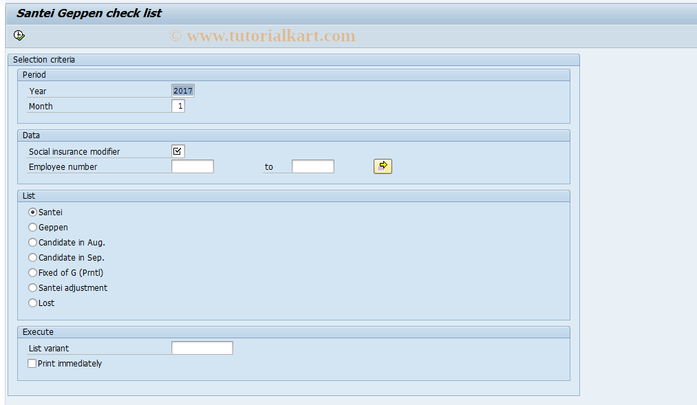 SAP TCode PC00_M22_CSIIJ0 - Start Santei Geppen check list