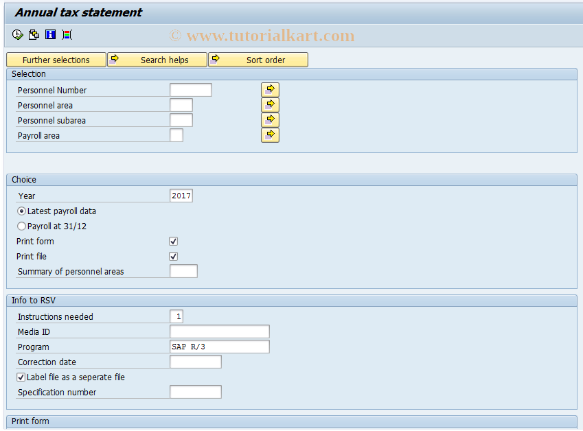 SAP TCode PC00_M23_CKU0 - Annual tax statement