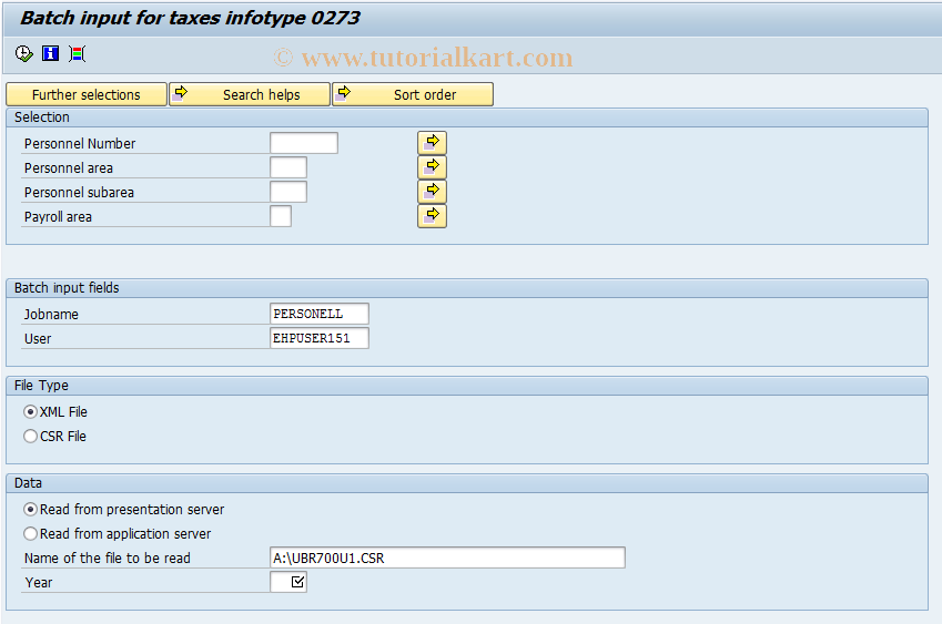 SAP TCode PC00_M23_ITAX - Batch input for taxes infotype 0273