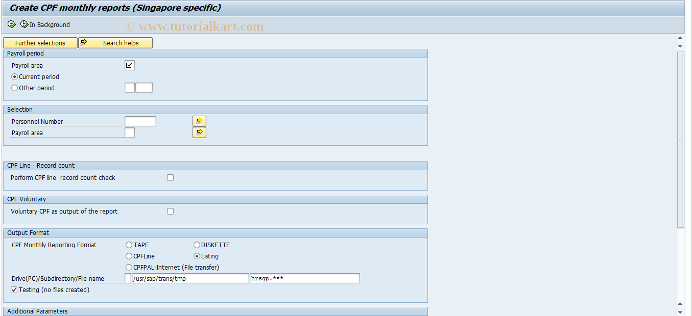 SAP TCode PC00_M25_CCPF - Run Monthly Report for CPF