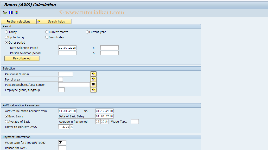 SAP TCode PC00_M26_CAWS - Generate Annual Wage Supplement