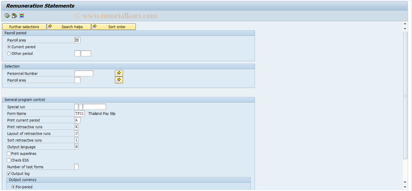 SAP TCode PC00_M26_CEDT - Print Remuneration Statement