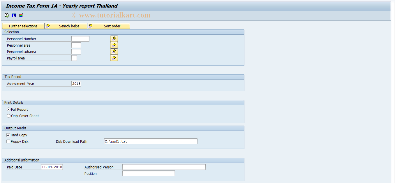 SAP TCode PC00_M26_CTX1A - Print Income Tax Form 1A