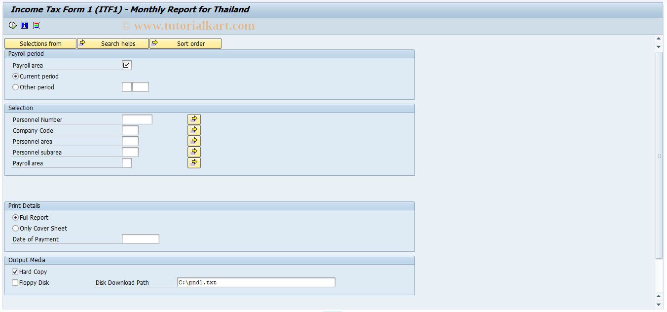 SAP TCode PC00_M26_CTXF1 - Run Tax Report for Income Tax Form 1