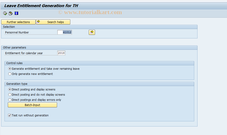 SAP TCode PC00_M26_LVA0 - Create Leave Entitlement