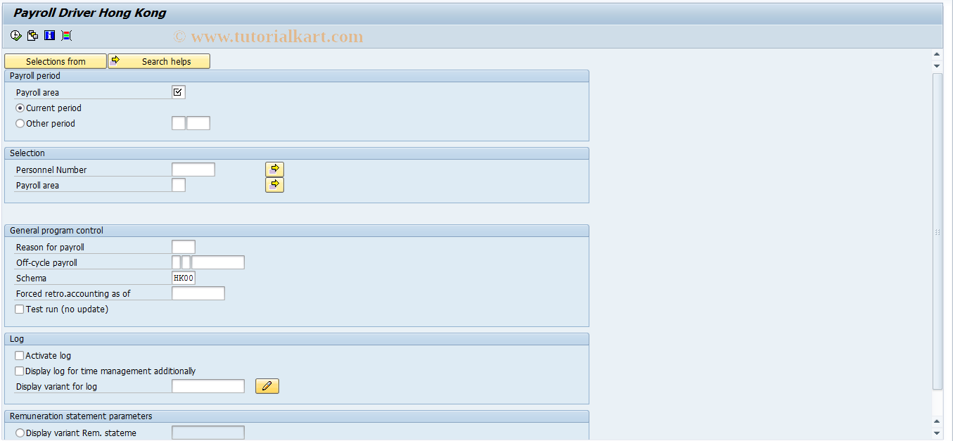 SAP TCode PC00_M27_CALC - Payroll Driver Hong Kong