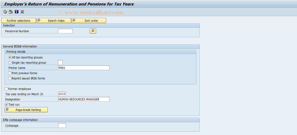 SAP TCode PC00_M27_CTXB - Run Employee Tax Report for IR56