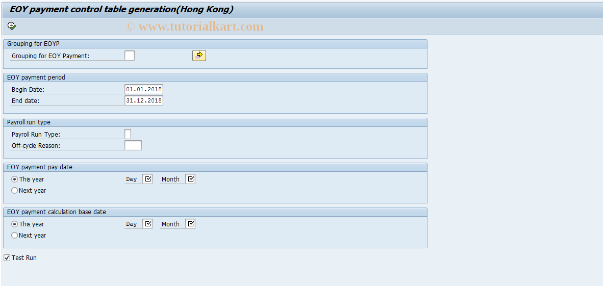 SAP TCode PC00_M27_EOY - Prepare End of Year Payment