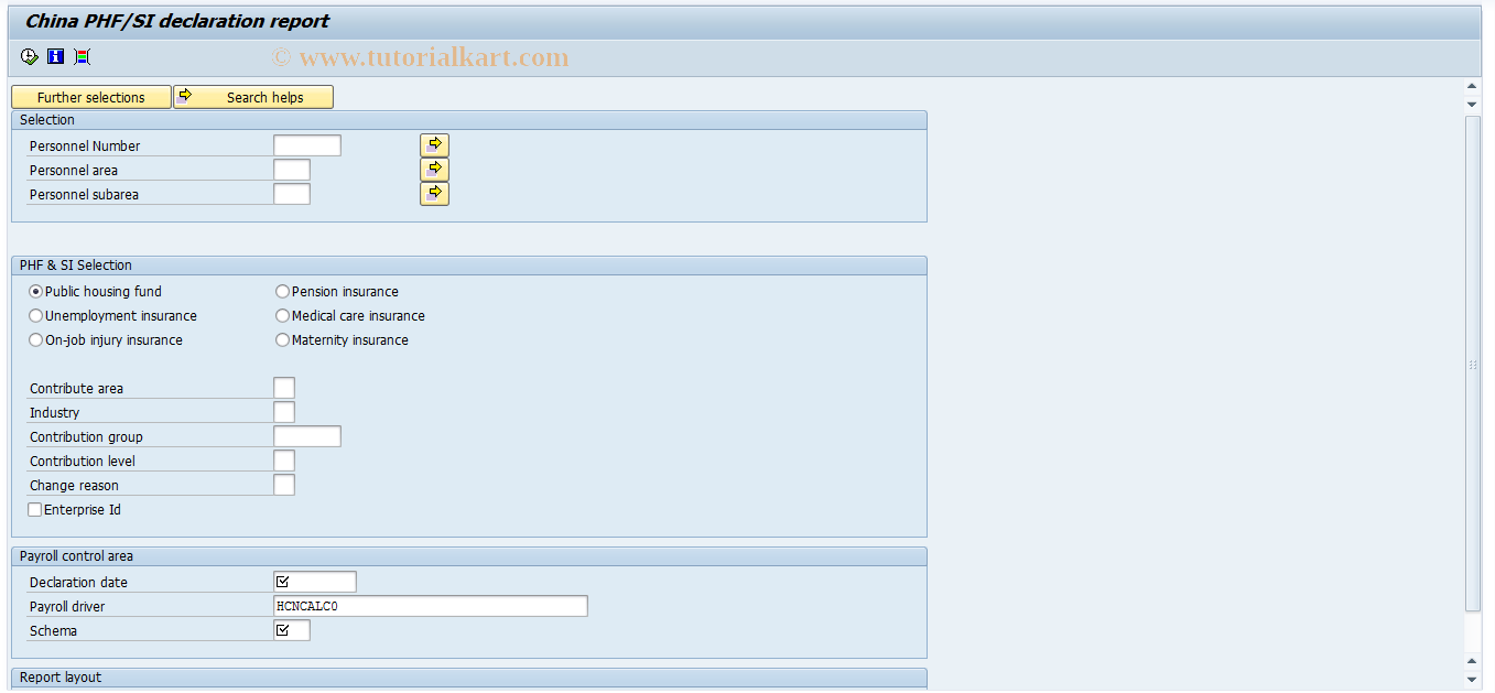 SAP TCode PC00_M28_CCBD - PHF/SI contribution base declaration