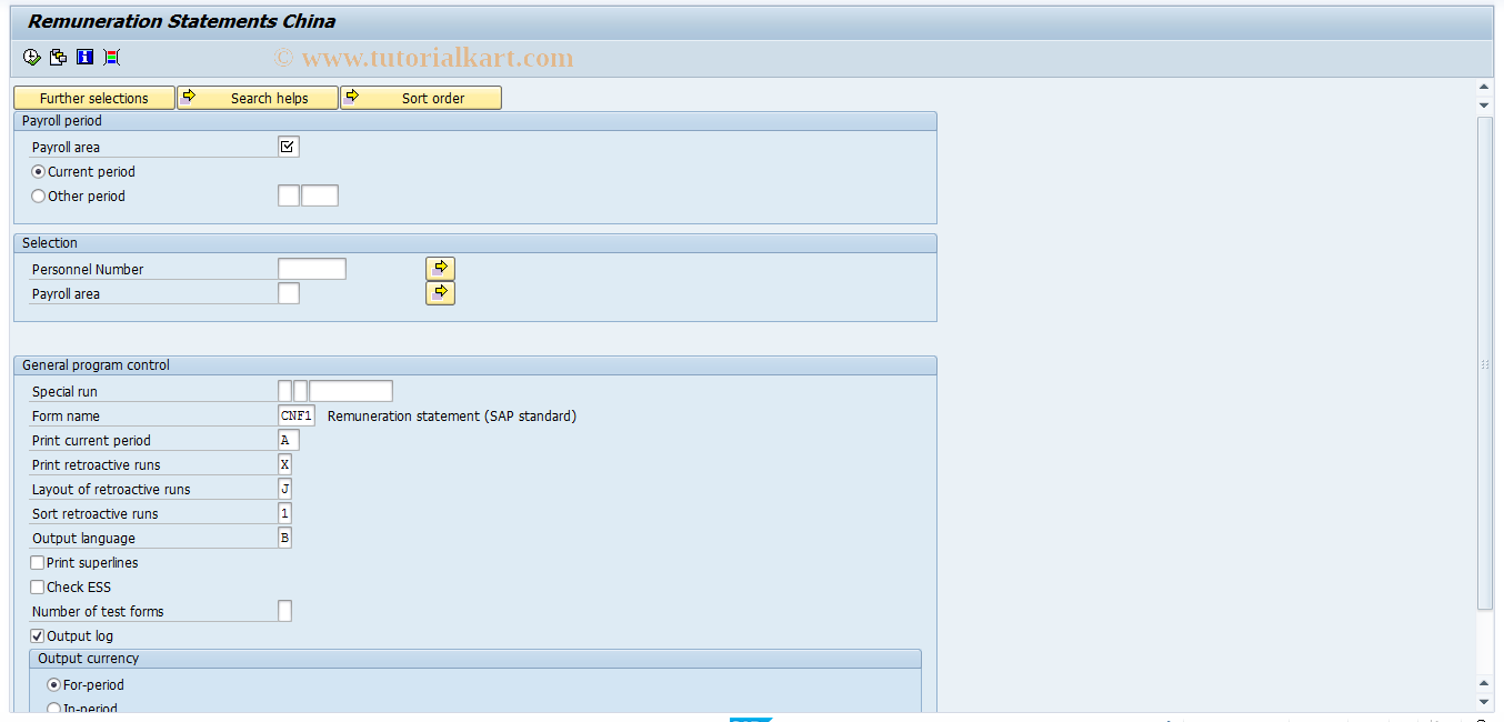 SAP TCode PC00_M28_CEDT - Remuneration statement China