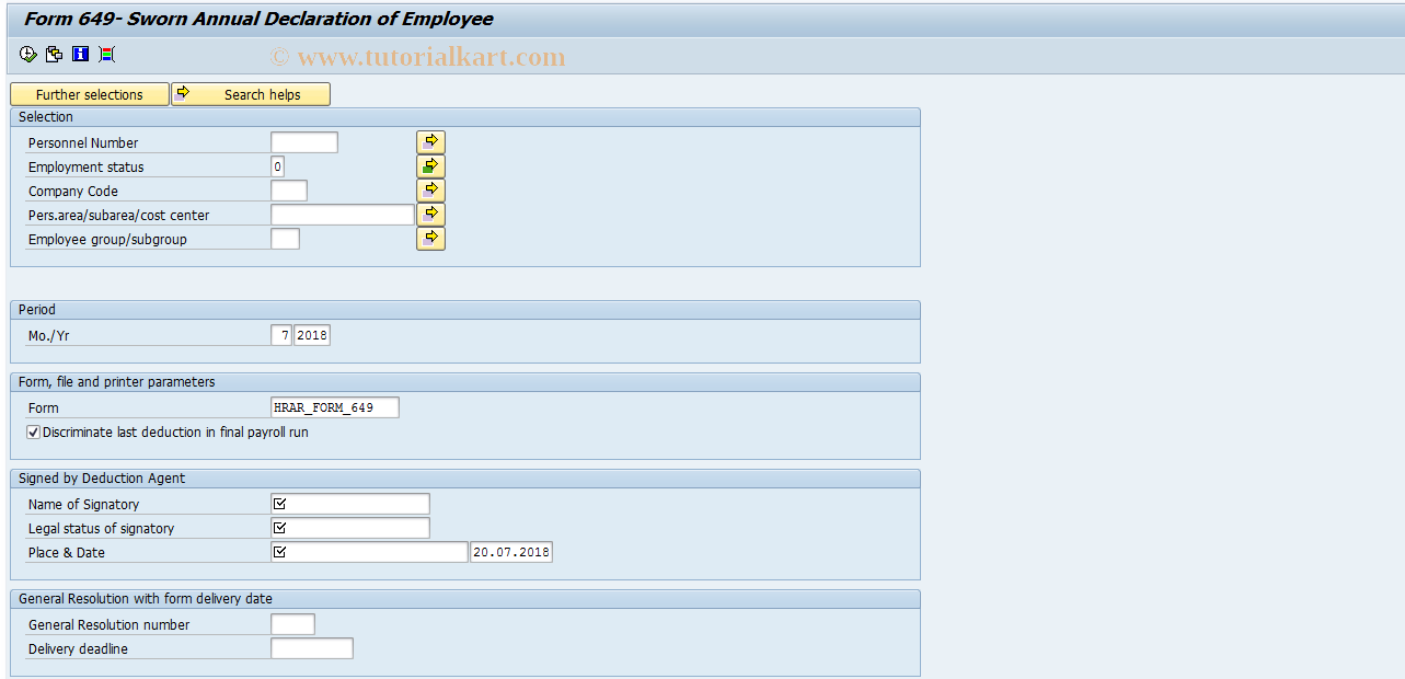 SAP TCode PC00_M29_CF649 - Form 649 29