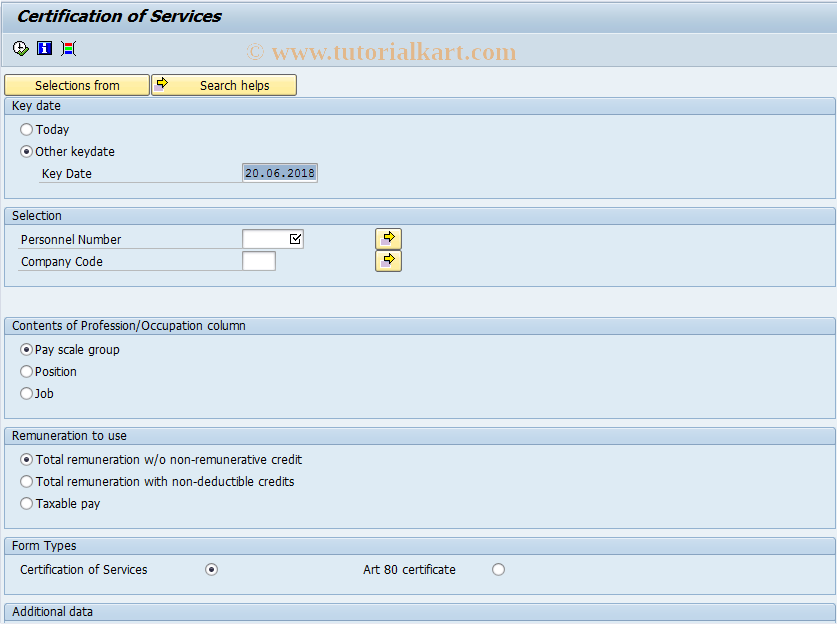 SAP TCode PC00_M29_CSERV - Certification of Service