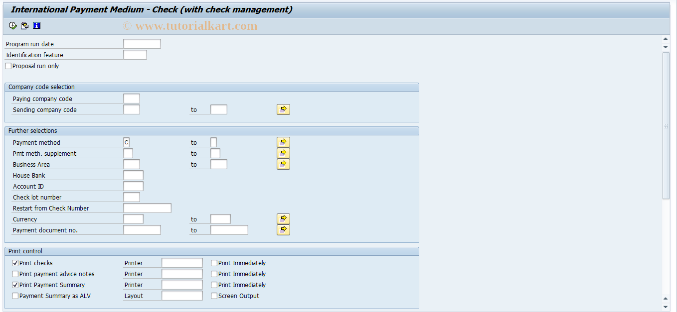 SAP TCode PC00_M29_FFOC - Intl payment methods - Cheque