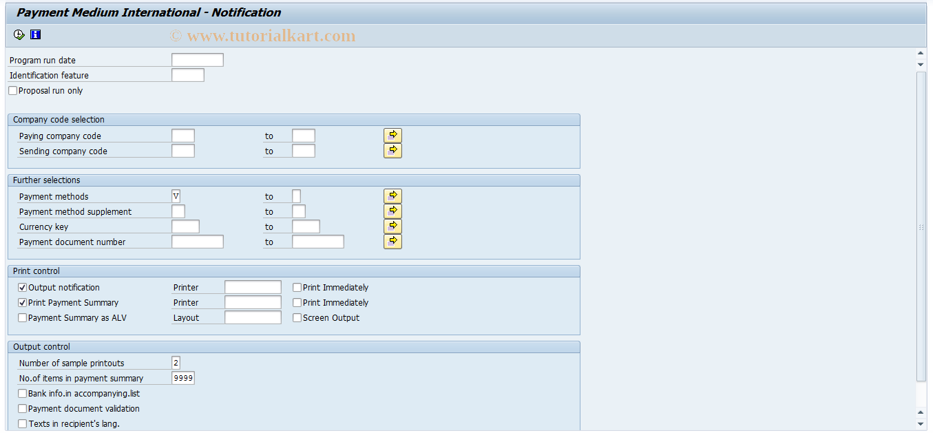 SAP TCode PC00_M29_FFOV - Intl payment method - notification