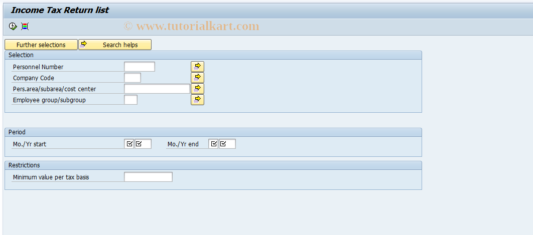 SAP TCode PC00_M29_TAX0 - Income Tax Return list