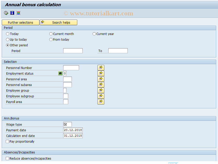 SAP TCode PC00_M32_CAGU0 - Annual bonus