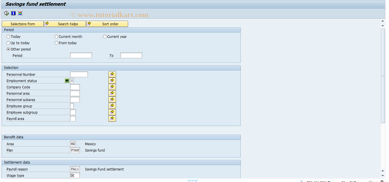 SAP TCode PC00_M32_CLFA0 - Savings fund settlement