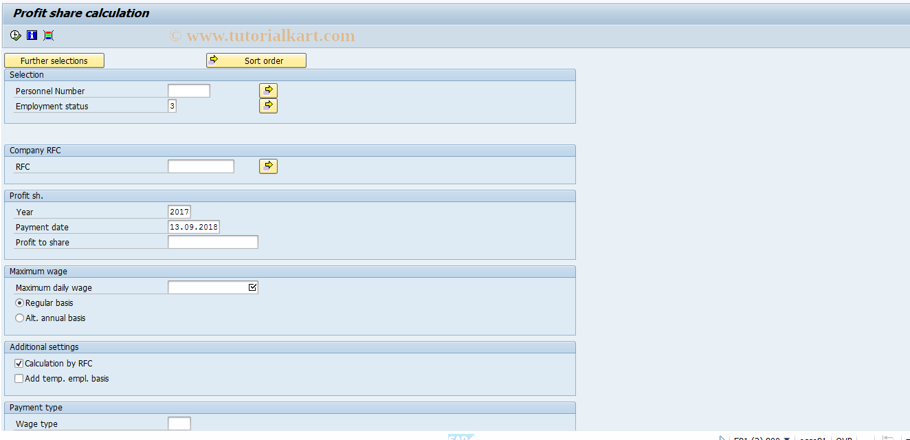 SAP TCode PC00_M32_CRUT0 - Profit sharing
