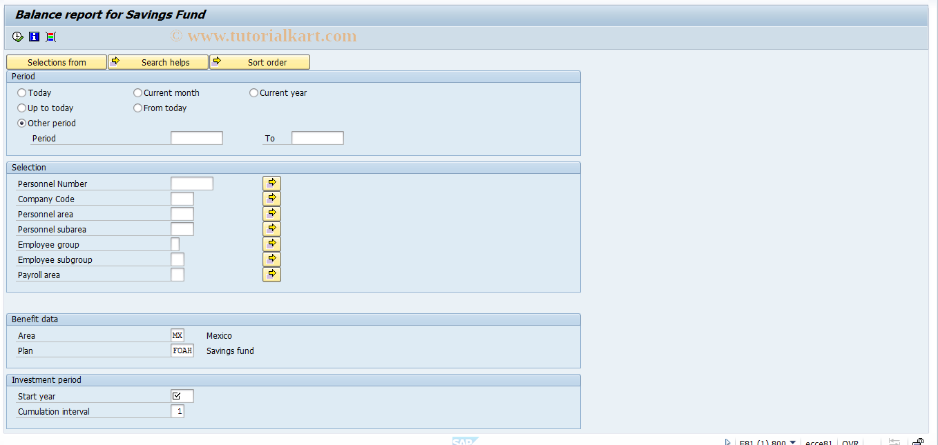 SAP TCode PC00_M32_CSFA0 - Savings Fund balances