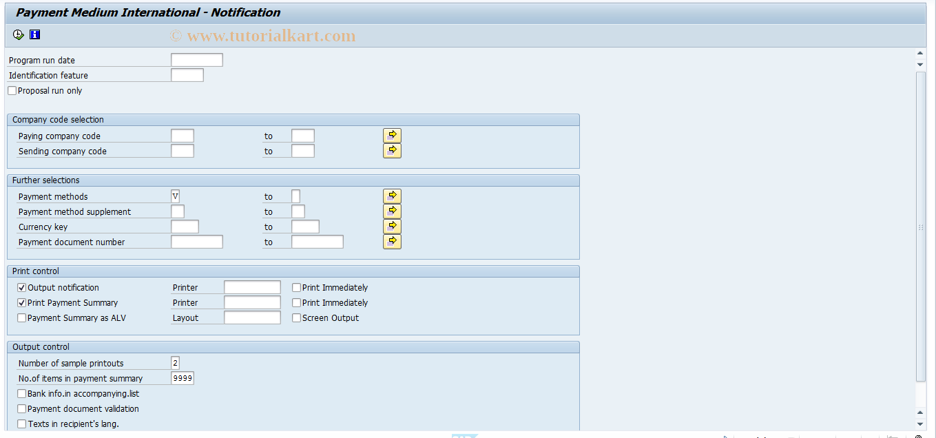 SAP TCode PC00_M32_FFOV - Payment notification