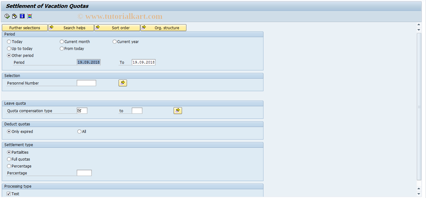 SAP TCode PC00_M32_TVAC0 - Vacation quota settlement