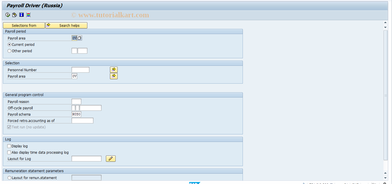 SAP TCode PC00_M33_CALC_SIMU - Simulation of payroll run for Russia