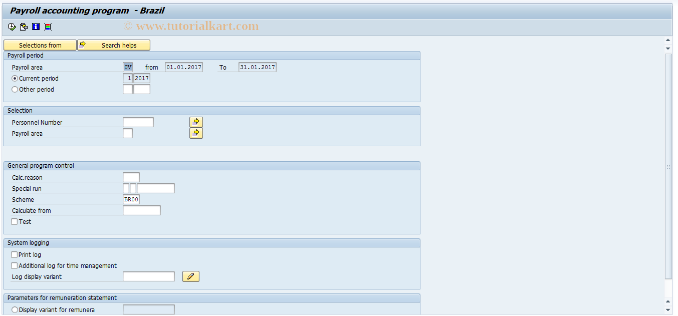 SAP TCode PC00_M37_CALC - Payroll for Brazil