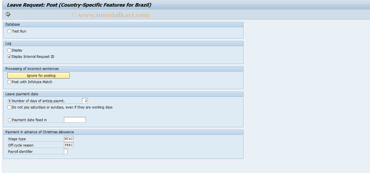 SAP TCode PC00_M37_LVPLN - Leave Request: Post (Brazil)