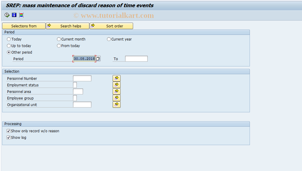 SAP TCode PC00_M37_TMCRPA - Maintenance mass pres./absence reason