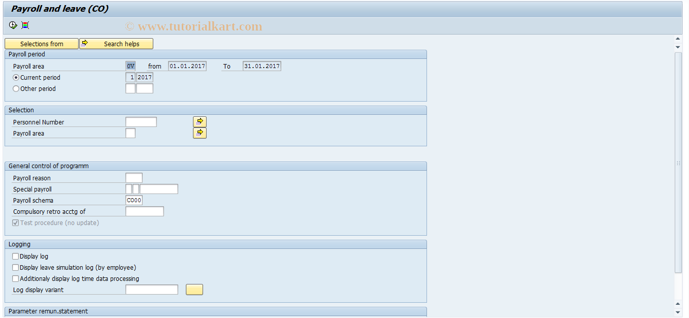 SAP TCode PC00_M38_CALC_SIMU - Payroll simulation (CO)