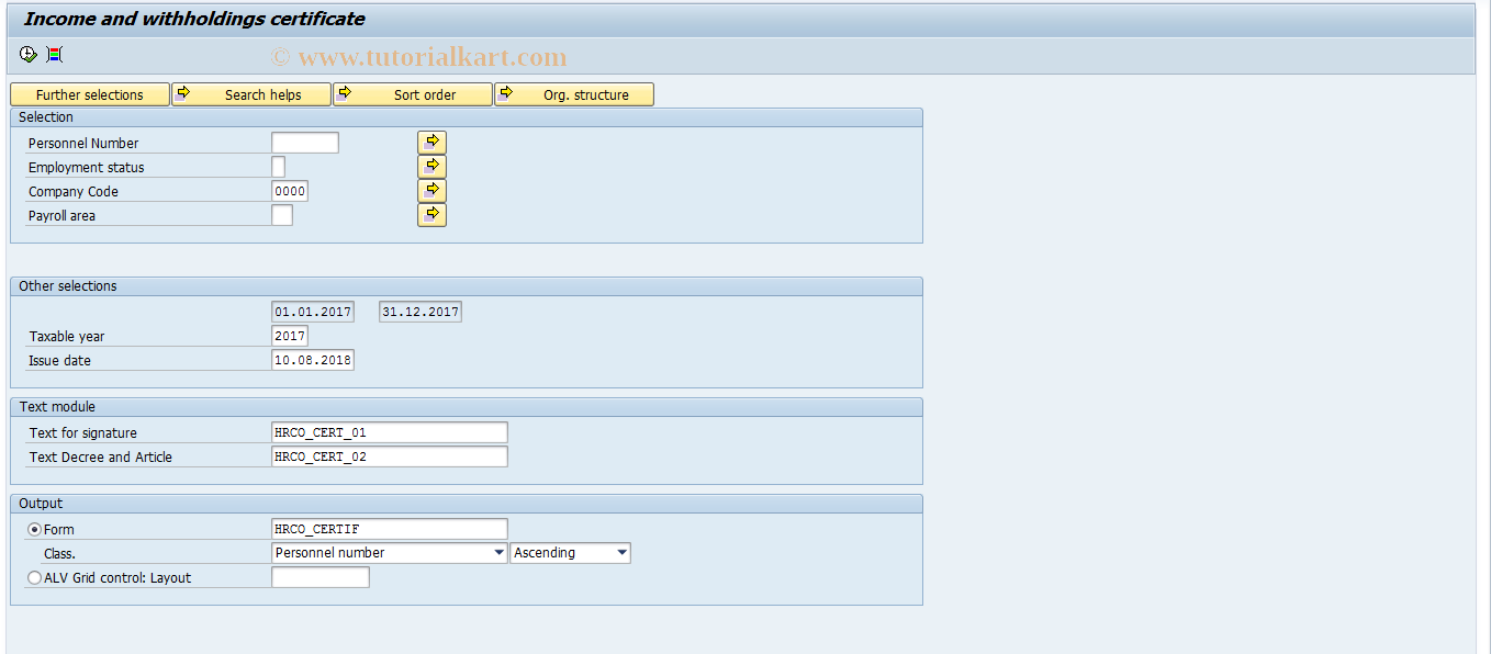 SAP TCode PC00_M38_CERT - Income & Withholdings certificate