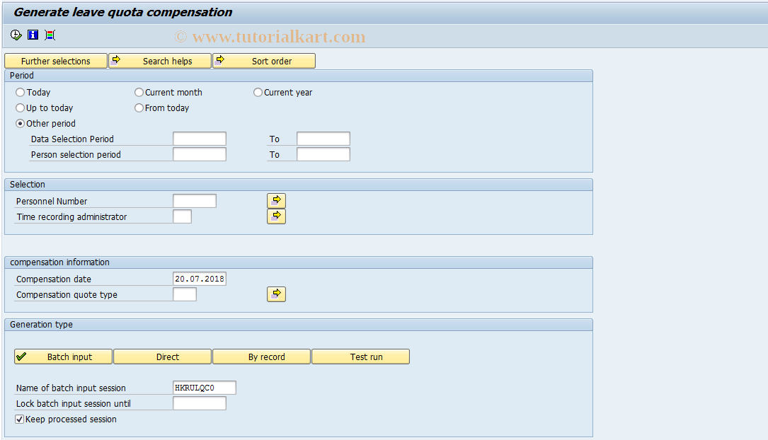 SAP TCode PC00_M41_LQC0 - Generate leave quota compensation