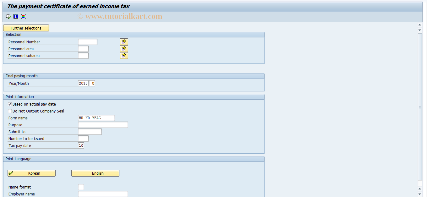 SAP TCode PC00_M41_PTAX_RCT - Tax payment receipt