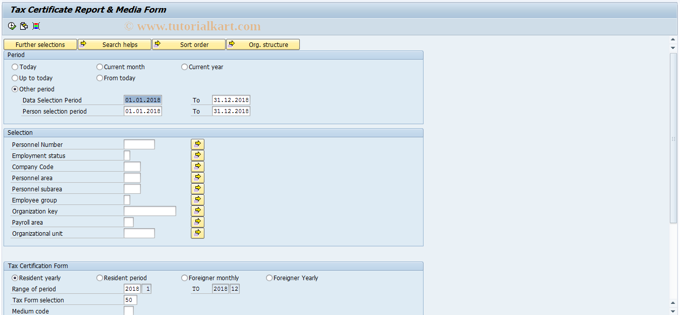 SAP TCode PC00_M42_CTXM - Run Yearly Tax Certificate Report