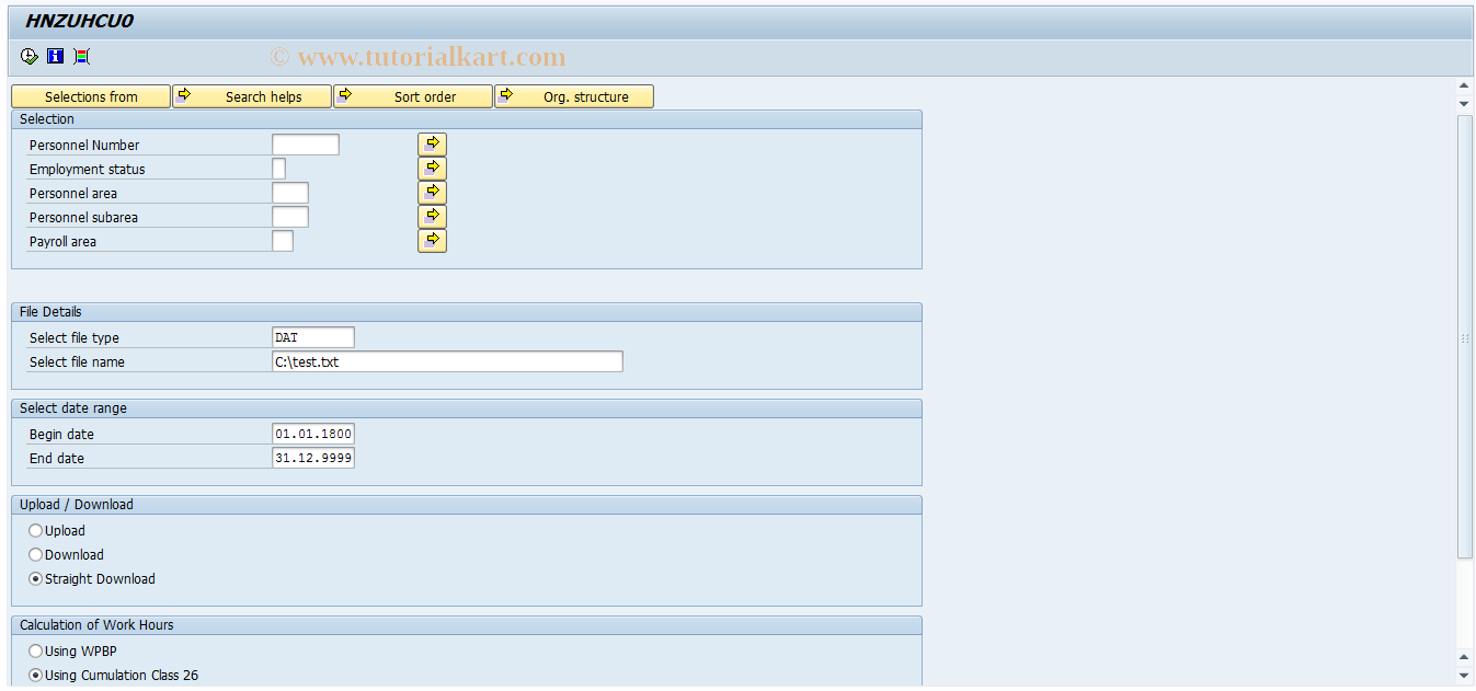 SAP TCode PC00_M43_UHCU - Update Holiday Pay Bill Cluster