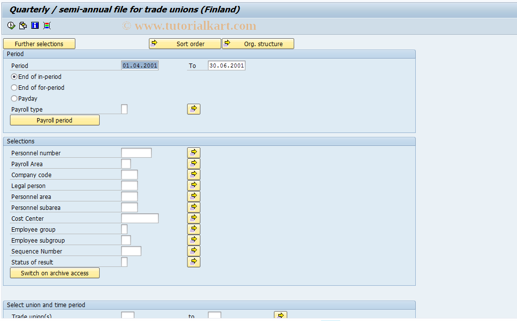 SAP TCode PC00_M44_FTUM - Create Trade Union File