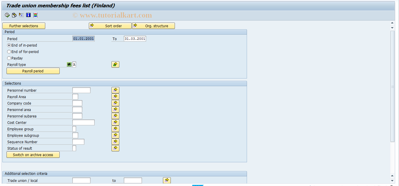 SAP TCode PC00_M44_LTUM - List Trade Union Membership Fees