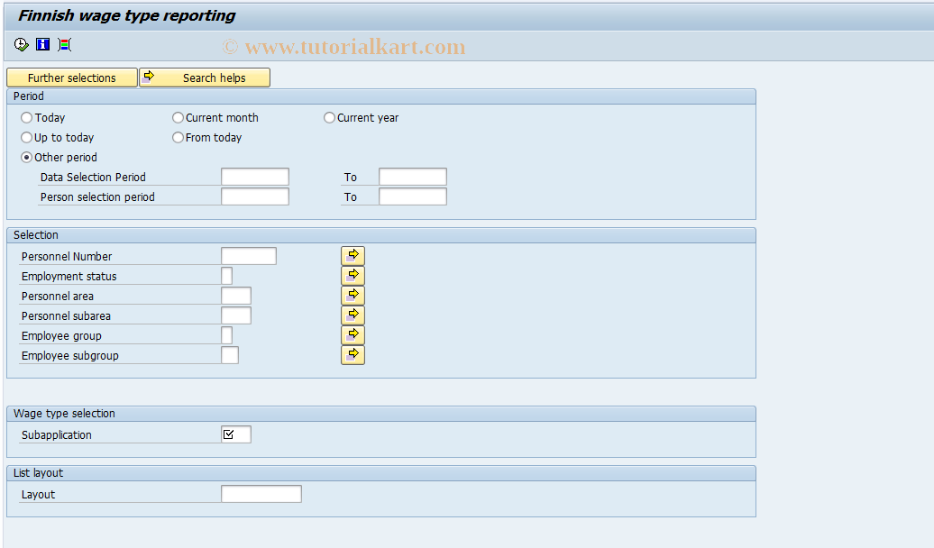 SAP TCode PC00_M44_LWTR - Finnish subappl. wage type reporting