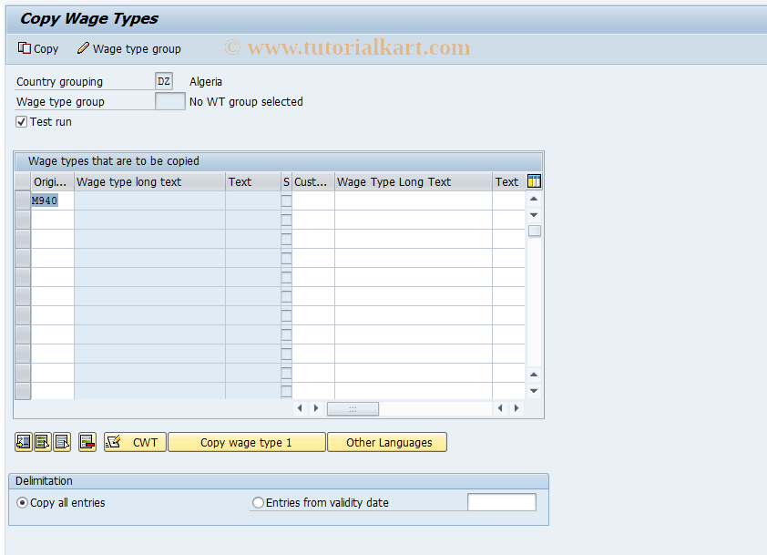 SAP TCode PC00_M44_PU30_M940 - Copy TUMF model wage type