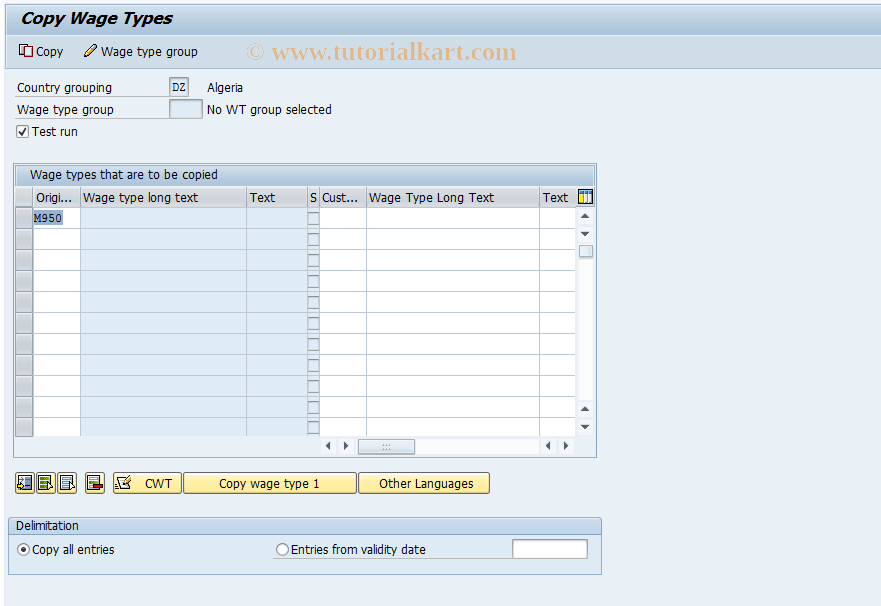 SAP TCode PC00_M44_PU30_M950 - Copy SPC model wage type