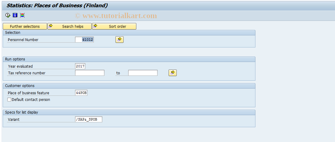 SAP TCode PC00_M44_SPOB - Statistics on Places of Business