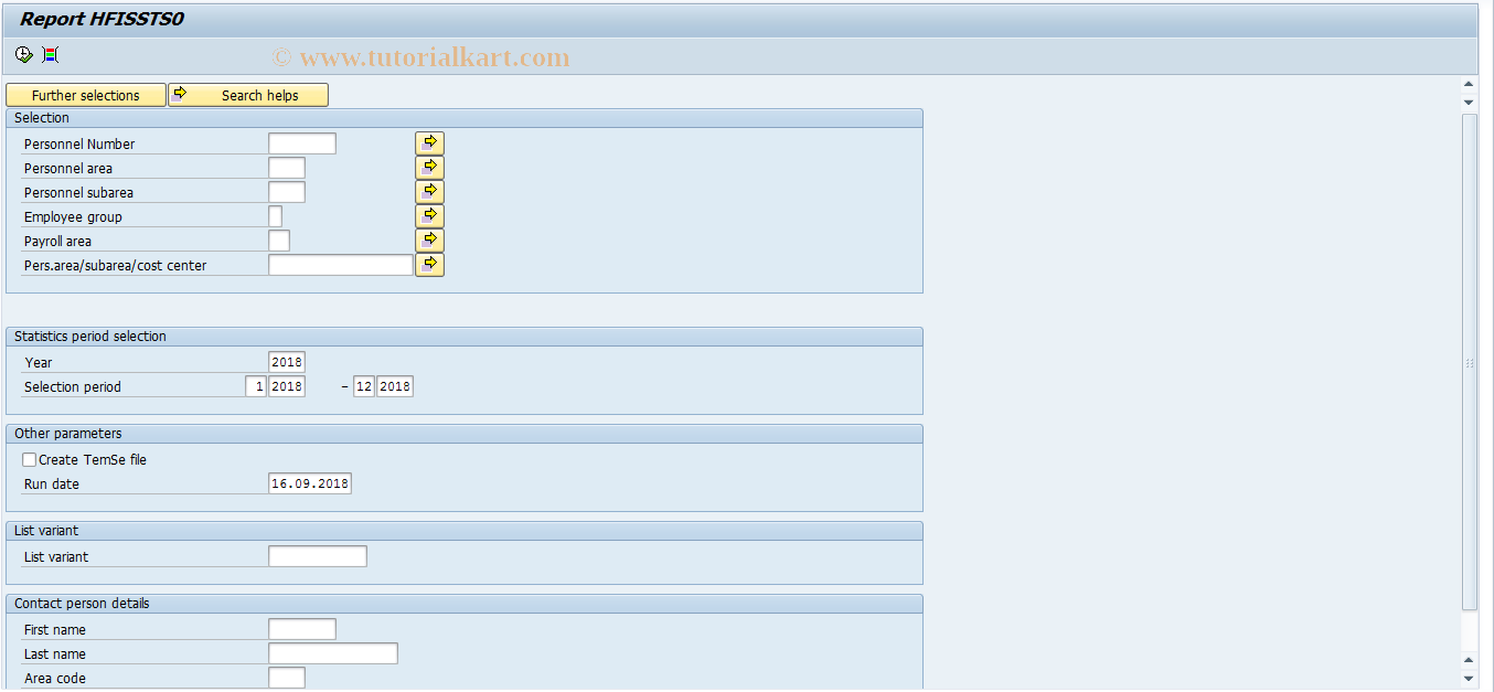 SAP TCode PC00_M44_SSTS0 - Service Sector Statistics