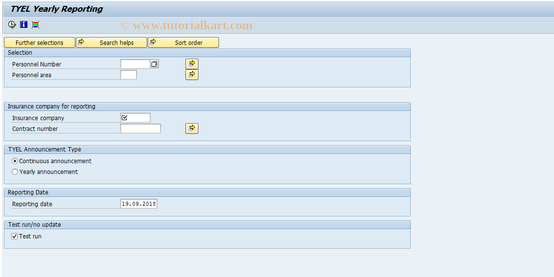 SAP TCode PC00_M44_TYEL1 - TYEL Yearly Reporting