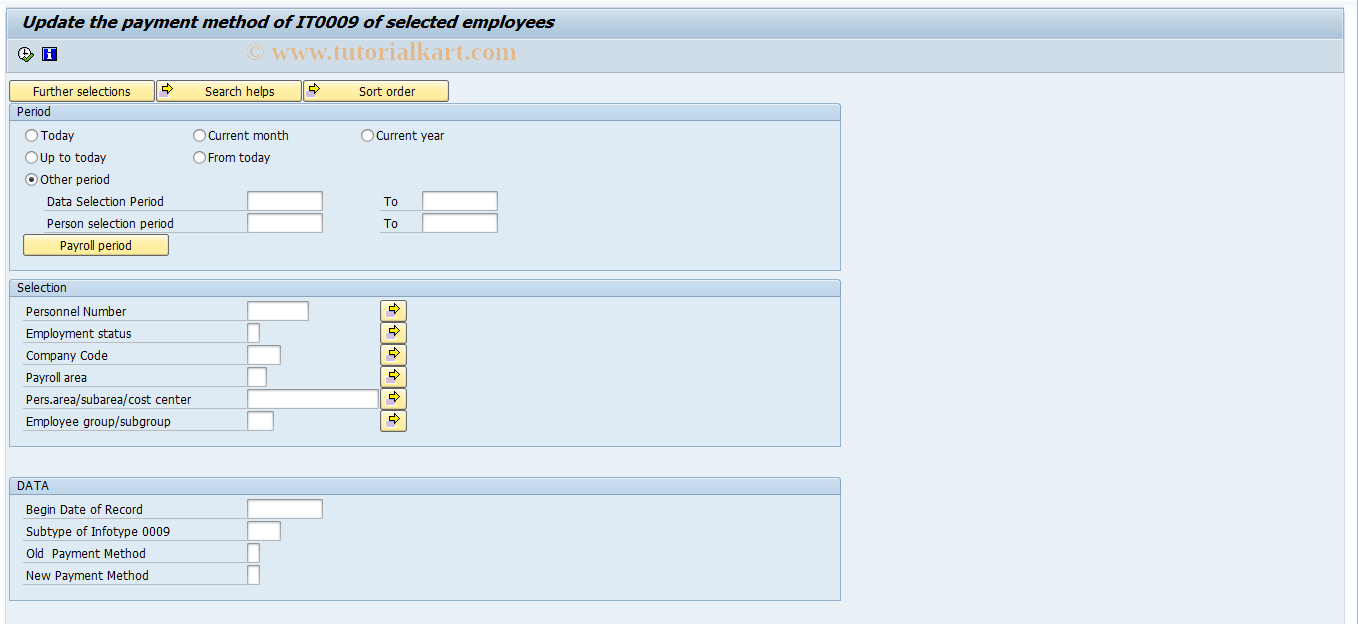 SAP TCode PC00_M44_UPD9 - Update Infotype 0009 Payment method