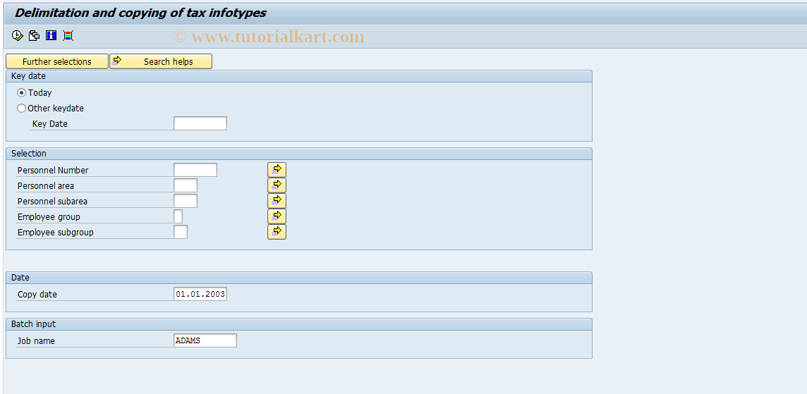 SAP TCode PC00_M44_UTCCP - Delimit/Copy Tax Infotype