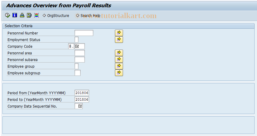 SAP TCode PC00_M45_ADV0 - Advances Overview