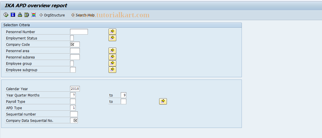 SAP TCode PC00_M45_APD2 - IKA APD overview report