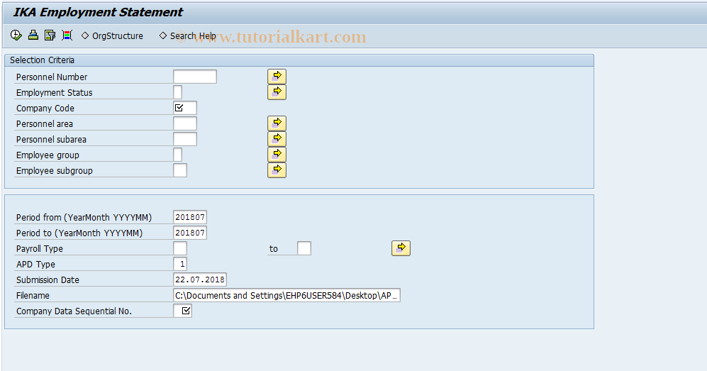 SAP TCode PC00_M45_APD5 - IKA Employment Statement