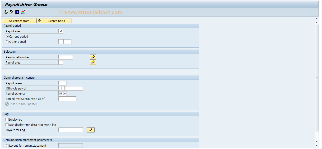 SAP TCode PC00_M45_CALC_SIMU - Payroll calculation Greece